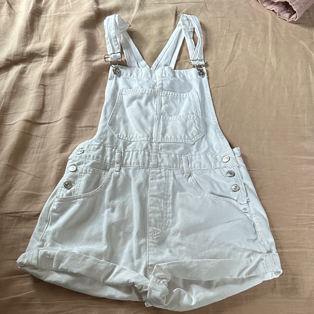 We The Free Cream Denim Overalls